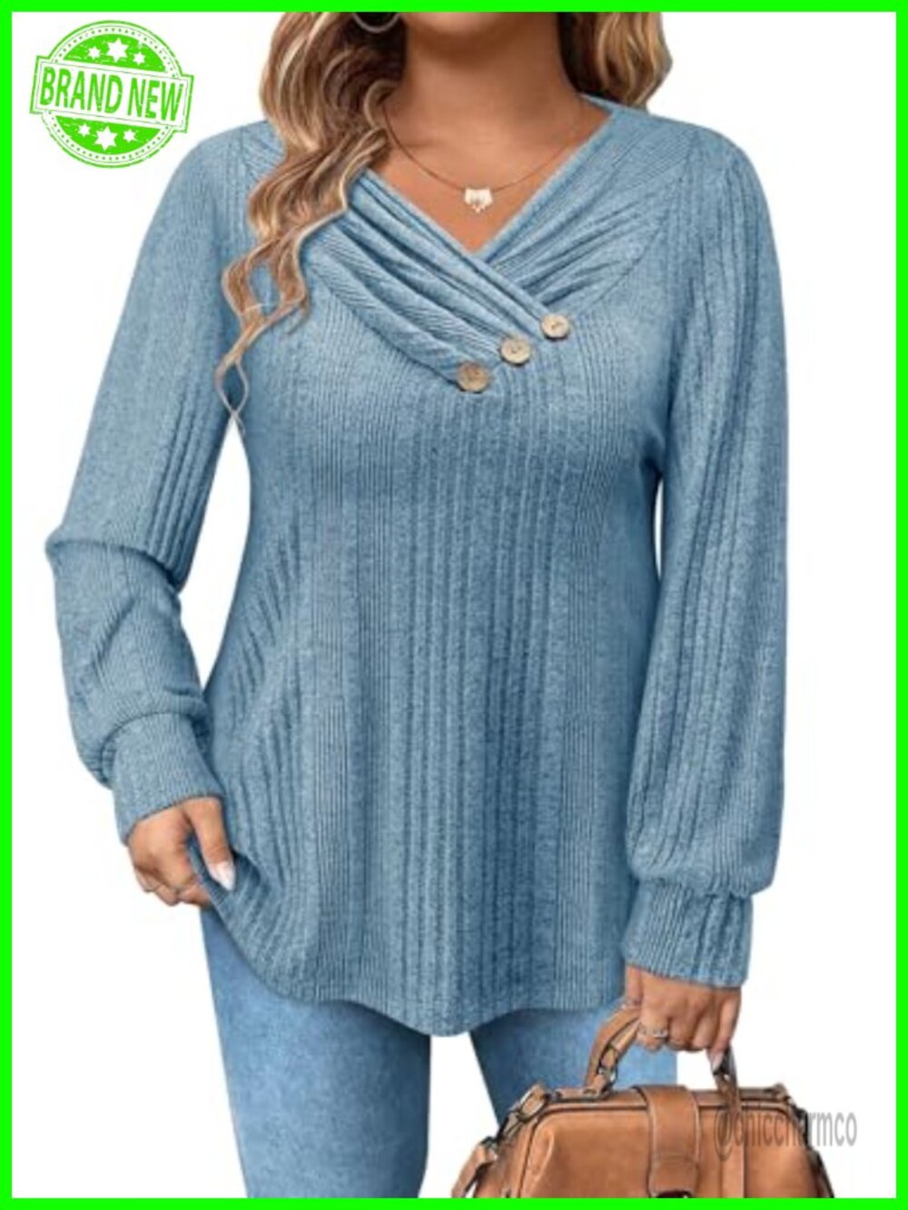 Plus Size V-Neck Long Sleeve Knit Tunic Sweater Pullover
